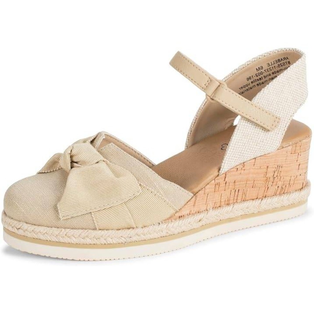 Baretraps Arabelle Wedge Sandals Light Gold Bow Espadrille Women 7 M